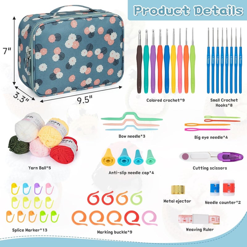 GMAK Crochet Kit for Beginners Adults, 59 PCS Crochet Sets Include Yarn, Crochet Hooks and Tools, Portable Crocheting Starter Kits for Making Variety Projects Craft Supplies, Blue Flower - Image 3